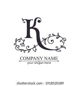 Buchstabe K-Logo-Vorlage. Monnogramm, zartes Blumendesign. Persönliches Logo. Vektordesign.

