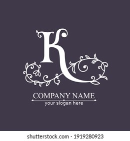 Letter K logo template. Monnogram, delicate floral design. Personal logo. Vector design.