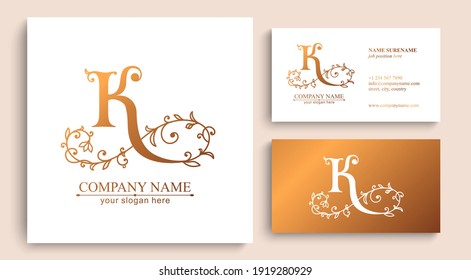 Plantilla de logotipo de letra K. Monnograma, delicado diseño floral. Logo personal. Diseño de vectores.