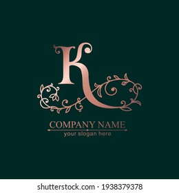 Letter K logo template. Monnogram, delicate floral design. Personal logo. Vector design.