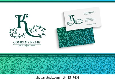 Plantilla de logotipo de letra K. Monnograma, delicado diseño floral. Logo personal. Diseño de vectores.