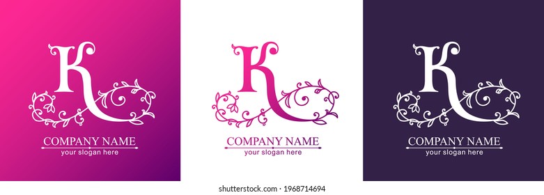 Letter K logo template. Monnogram, delicate floral design. Personal logo. Vector design.