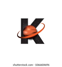 letter K logo template with planet space concept
