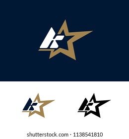 Letter K logo template with Star design element. Vector illustration. Corporate branding identity