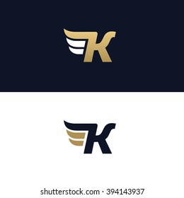 Letter K logo template. Wings design element vector illustration. Corporate branding identity