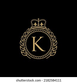 letter K logo vector in circle and crown