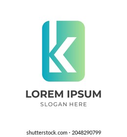 letter K logo vector with flat green color style