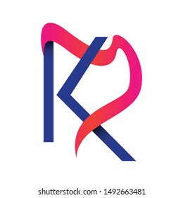 Letter k logo vector with ribbon design