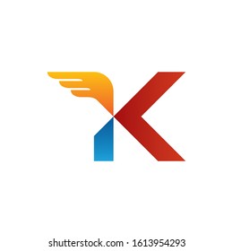 letter k logo vector with wing element template
