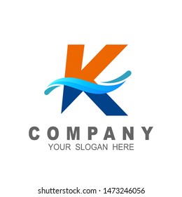 letter k logo with wave design vector, k letter with water waves and drops, font style, vector design template elements for your ecology application or corporate identity, simple logo