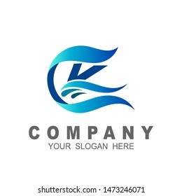 letter k logo with wave design vector, ck, kc logo design simple look