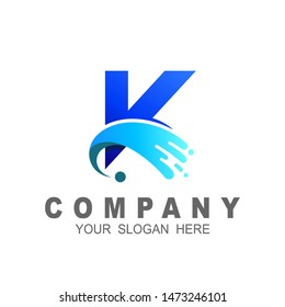 letter k logo with wave design vector, swoosh logo , sea icon and fast water, vk logo