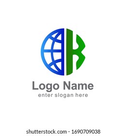 Letter K logo, world globe logo design. for business, media, internet, etc. eps vector 10.