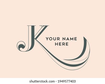 Letter K logo.Decorative creative typographic icon isolated on light fund.Lettering sign for beauty, elegant, luxury brand.Alphabet initial.Ornate swirl, vegetal elements.Character shape.