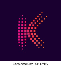 Letter K logo.Dots logo colorful,pixel shape logotype vector design