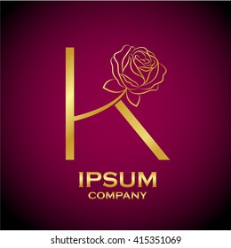 Letter K logo,Rose Flower Gold, beauty and fashion logo
