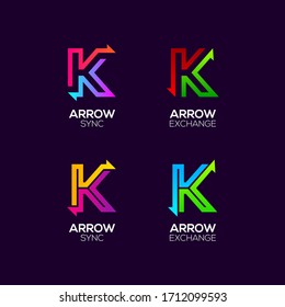 Letter K logotype with Arrows two directions concept, Financial Investment and Exchange logo, Reload Refresh Sync Symbol for your Business Company and Corporate identity Vector illustration
