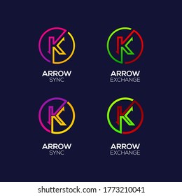 Letter K logotype with Arrows two directions connect Circle shapes, Financial Investment and Exchange logo, Reload Sync Symbol for your Business Company and Corporate identity