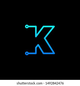 Letter K logotype monoline Technology, digital, electronics, chip, connection concept. Modern Logo Technology for Business. Logotypes of Digital combining with circuit . - vector