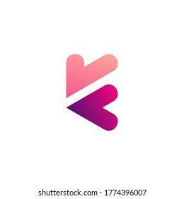 letter K with love for dating application logo design