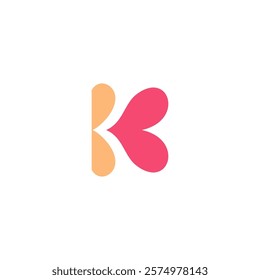 Letter K Love Logo Design. K Initial Logo