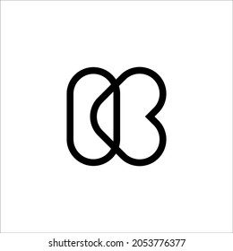 Letter K and love logo vector in black color