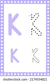 Letter K lowercase. Worksheet. Children's education. Vector typeset. Alphabetical font. Preschool training.