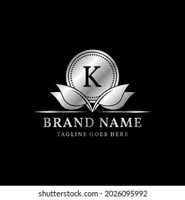 letter K luxurious circle and leaves simple crest vector logo design for natural vintage brand