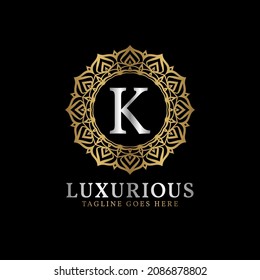 letter K luxurious decorative flower mandala art initials vector logo design for wedding, spa, hotel, beauty care