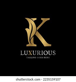 letter K luxurious leaf initial vector logo design element