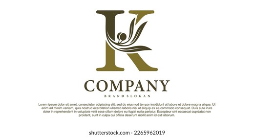 The letter K with luxury alphabet monogram with an olive branch Premium Vektor
