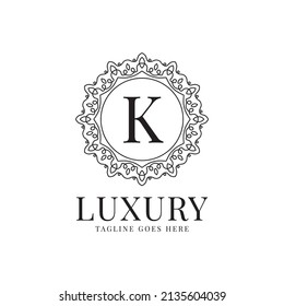 letter K luxury circle minimalist lace decoration vector logo design