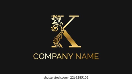 Letter  K Luxury Metallic Decorative Alphabetic ABC Monogram Logo