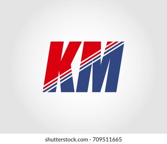 Letter K and M red and blue combination logo