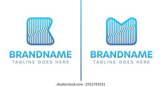 Letter K and M Wavy Line Logo, symbolizing water, connectivity, and advanced technology