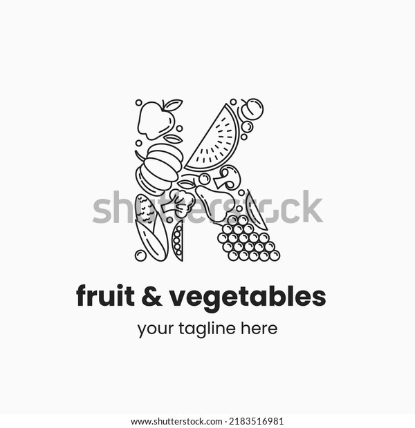 Letter K Made Fruit Vegetables Organic Stock Vector (Royalty Free