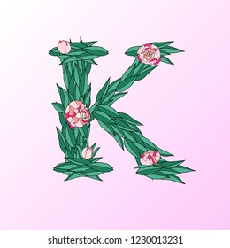 letter K  made of peonys