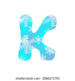 letter k made from snowflakes, vector illustration
