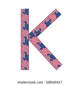 Letter K made of USA flags on white background from USA flag collection, Vector Illustration