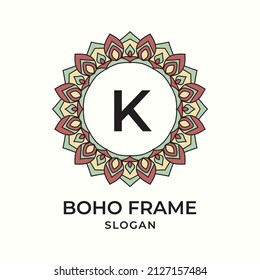 letter K mandala boho frame vintage design element