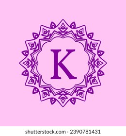 letter K mandala elegant circular border initial vector logo design