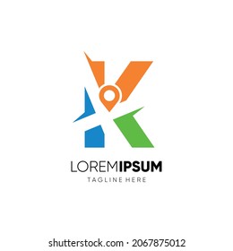 Letra K Ubicación del mapa Diseño Icono gráfico Emblema Ilustración Plantilla de fondo