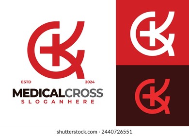 Letter K Medical Cross Logo design vector symbol icon illustration