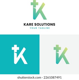 Letter K with medical plus sign care minimal logo design template