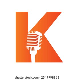 Letter K Microphone Logo Concept For Music Symbol Vector Sign