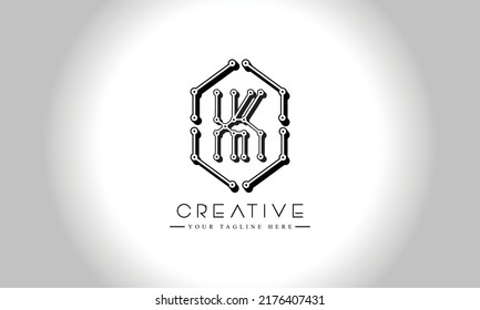 Letter K minimal logo icon design. Vector template graphic elements. Technology, digital interfaces, hardware and engineering concepts. Graphic made of circuits