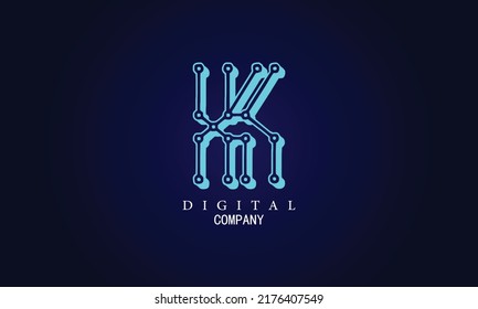 Letter K minimal logo icon design. Vector template graphic elements. Technology, digital interfaces, hardware and engineering concepts. Graphic made of circuits