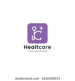 Letter K minimalist and iconic healthcare logo, medical and clinic with stethoscope