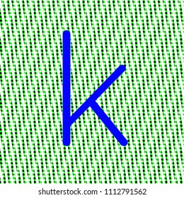 letter k minuscule bright blue color, intense on green texture with woven look in editable vector