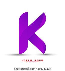 Letter K. Modern concept. elegant typographic .Twisted gradient purple